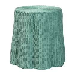 bali & pari Palm Scallop Natural Rattan Console Table - Handwoven Wicker Round Accent Table for Living Room, Sunroom or Foyer Place, Coastal Boho Style in Teal Green